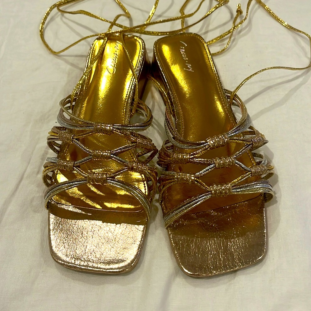 Circus by Sam Edelman Metallic Ankle Wrap Lace Up Flat Sandals